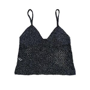 Y2K Festival Express Black Navy Crochet Knit Glittery Women's Tank Top Size M